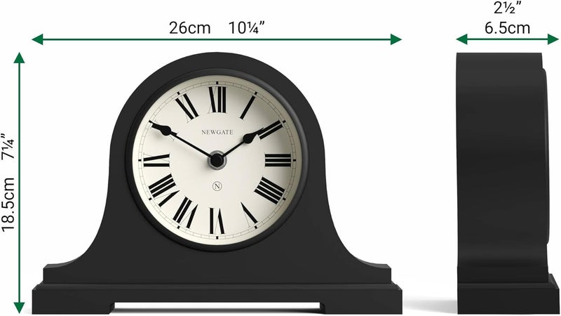 NEWGATE ساعة mantel من ® برودواي | تصميم كلاسيكي على شكل قبعة نابليون | أسود | أرقام رومانية | نمط تقليدي للمكتب، الطاولة، الرف أو بجانب السرير - Image 4